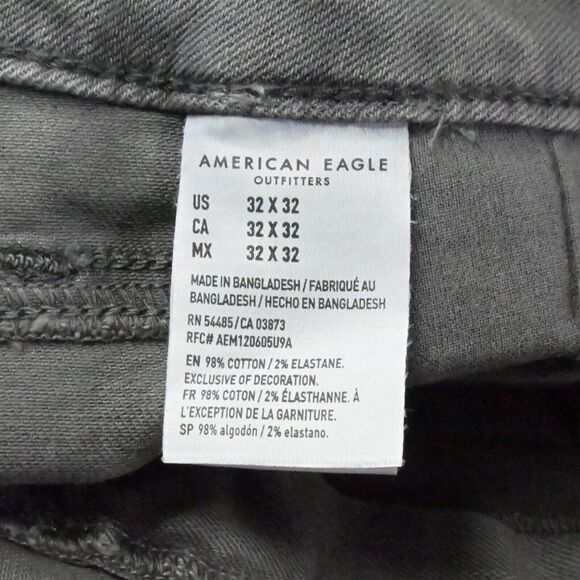 American Eagle 32‎ x 32 Skinny Gray Destroyed Next Level Flex Denim Mens Jeans - Picture 7 of 9